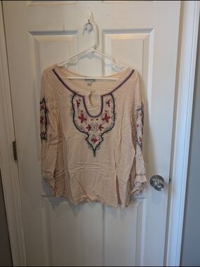 live and let live Blush Pink Embroidered Peasant Tunic